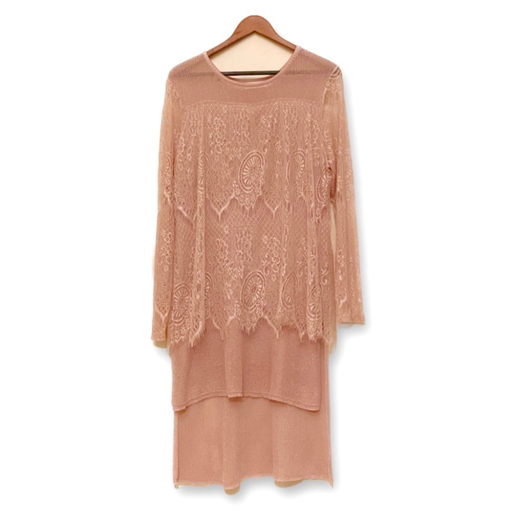 Simply Couture Peach Lace & Knit Women's Dress/Tunic Size XL